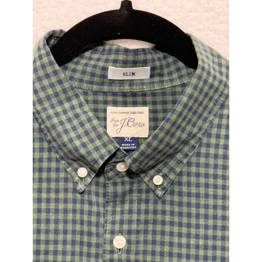 J. Crew Slim Fit Green Navy Gingham Button Down Shirt Mens XL Cotton‎
